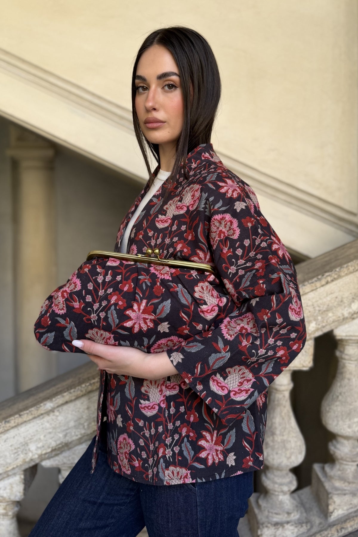 ARTEFILIA-MILANO - clutch bag cotton stella - BLACK TULIP