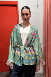 WU-SIDE - giacca kimono viscosa - VERDE ACQUA