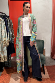 WU-SIDE - kimono lungo viscosa - VERDE ACQUA
