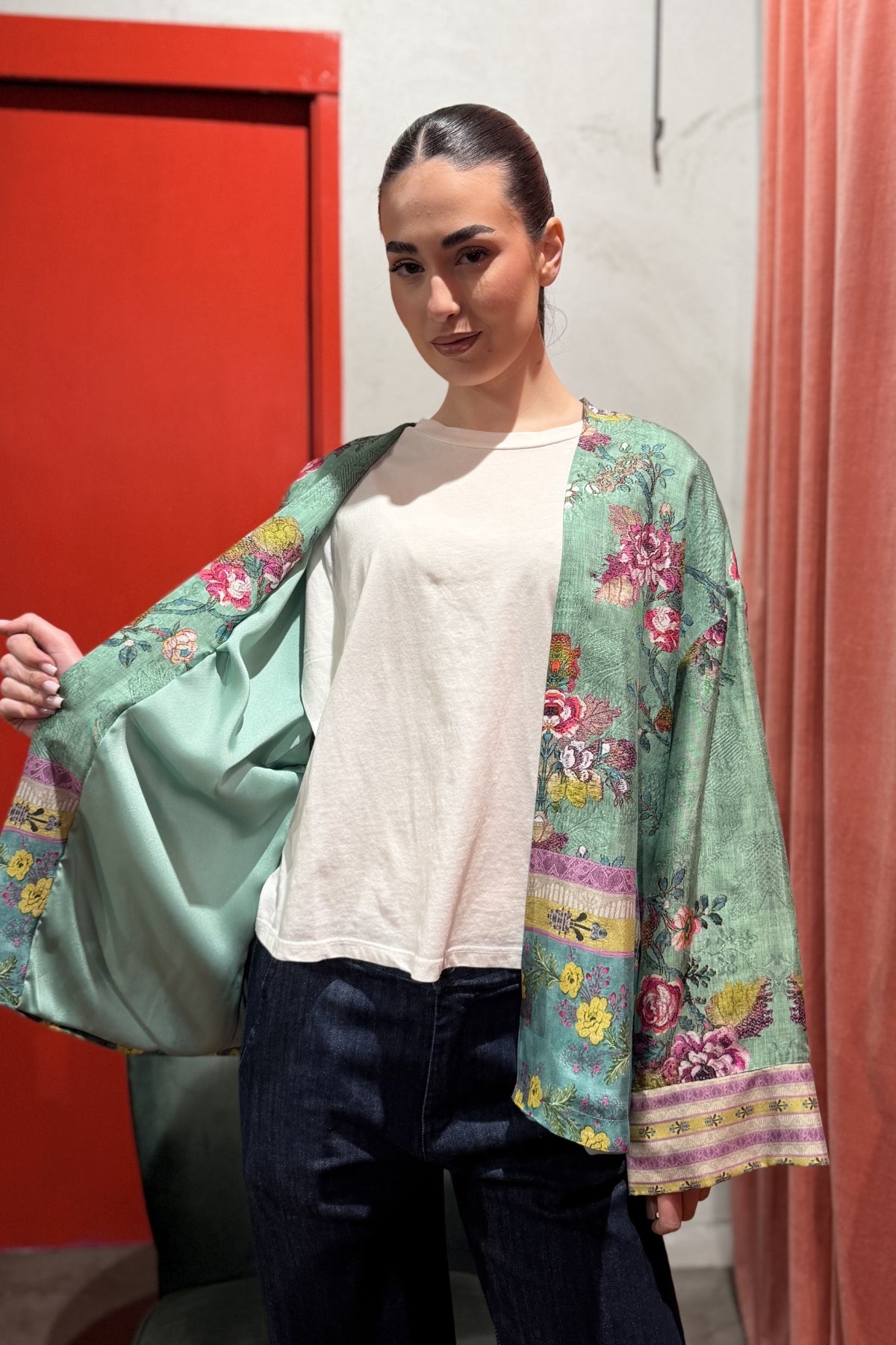 WU-SIDE - giacca kimono viscosa - VERDE ACQUA