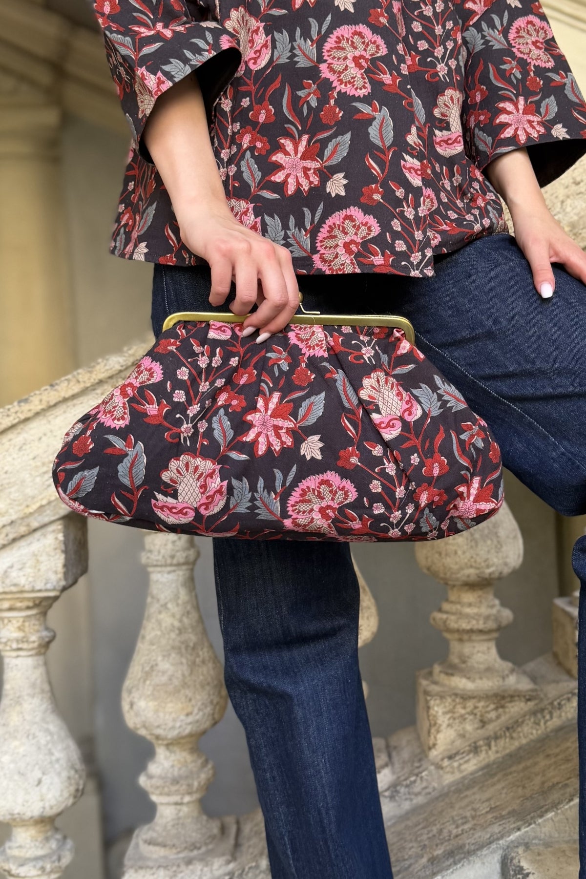 ARTEFILIA-MILANO - clutch bag cotton stella - BLACK TULIP