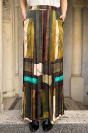 FLOW - pantalone mosaico viscosa - MILITARE