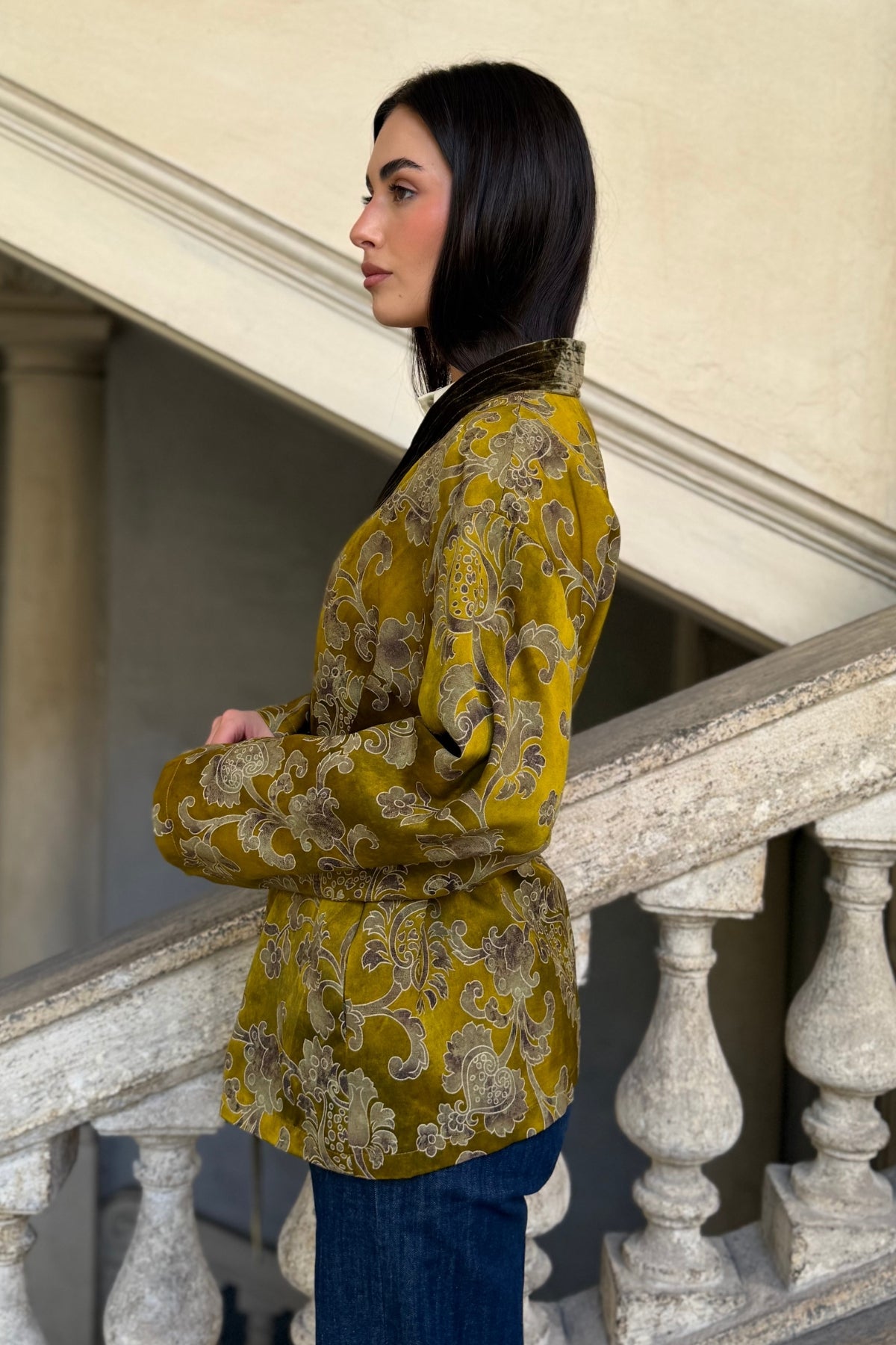 WU-SIDE - giacca kimono jaquard viscosa - SENAPE