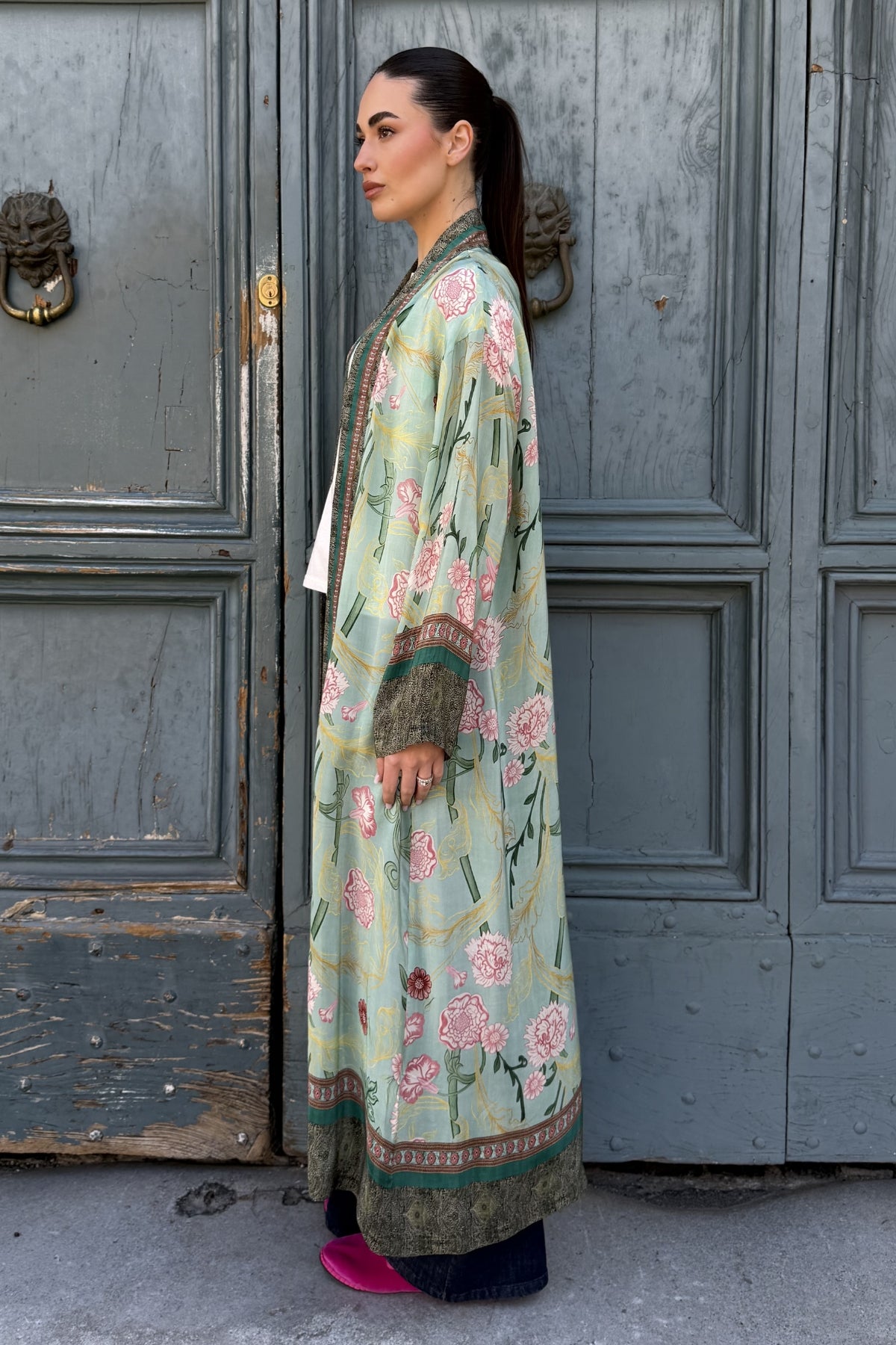 WU-SIDE - kimono lungo viscosa sfoderato - VERDE ACQUA