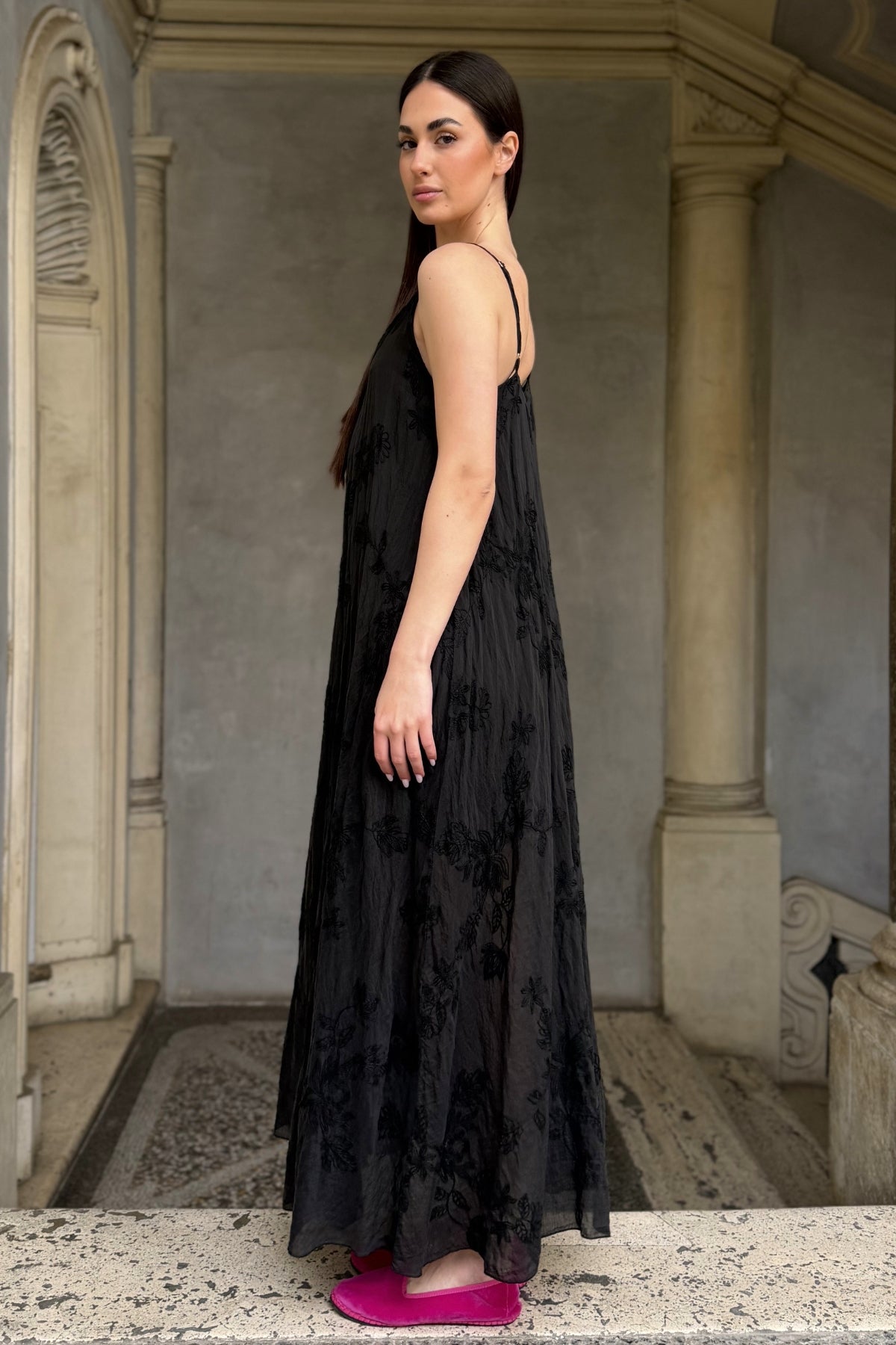 ARTEFILIA-MILANO - abito duna ricamo - NERO