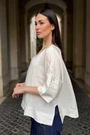 ARTEFILIA-MILANO - blusa marea scollo v - BURRO