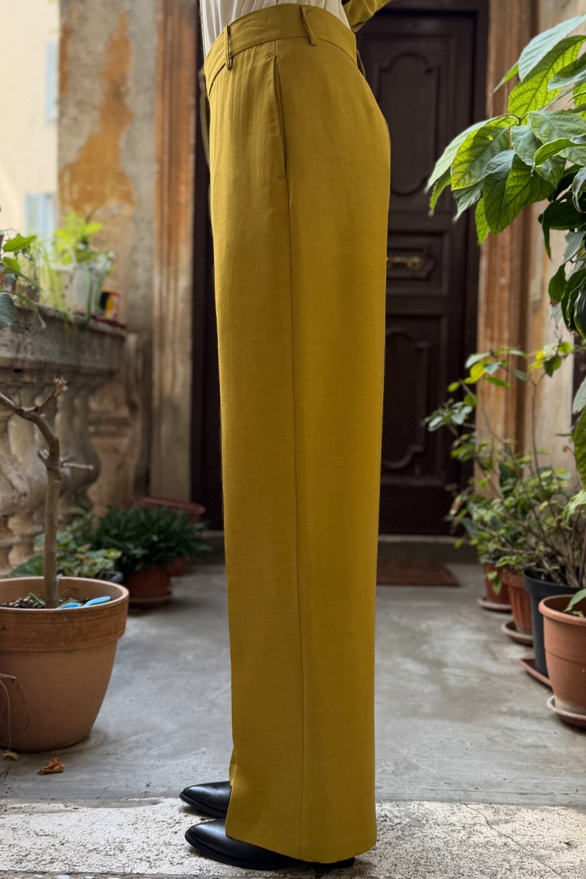 WU-SIDE - pantalone palazzo - SENAPE