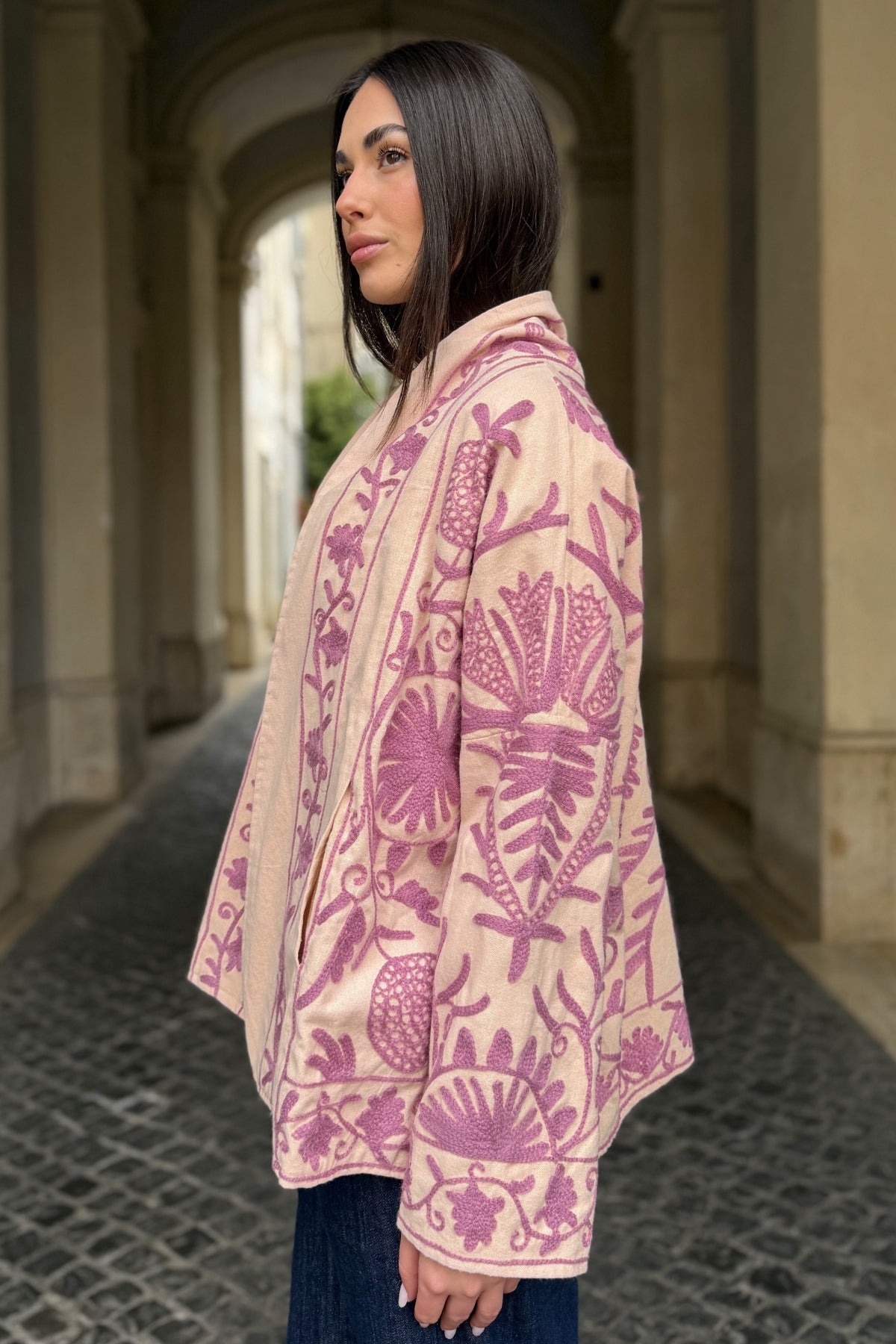 ARTEFILIA-MILANO - giacca uma cotone ricamato - DESERT PINK