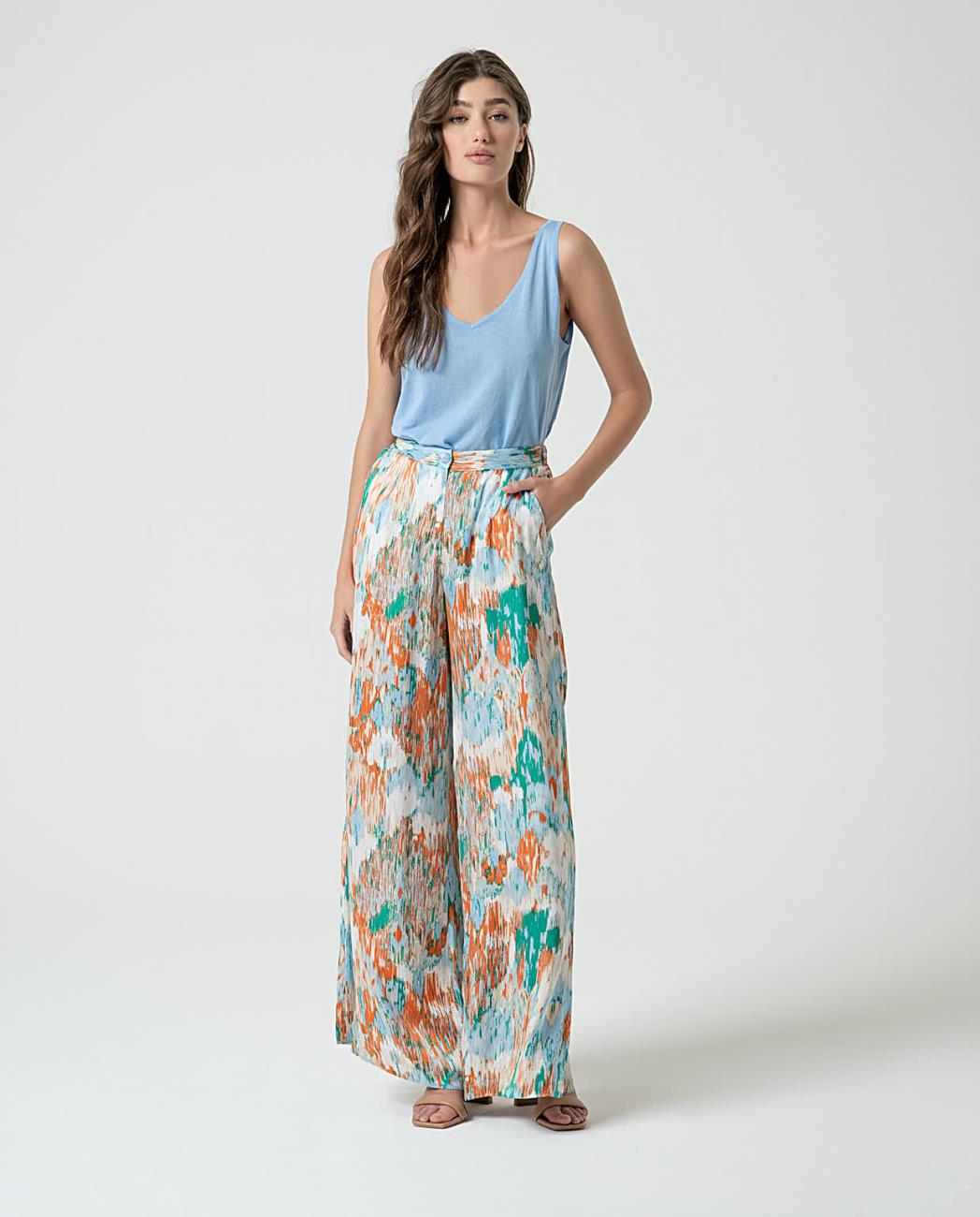 SURKANA - pantaloni palazzo satinati stampati - AZZURRO