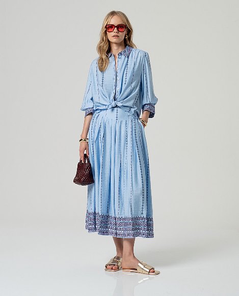 SURKANA - camicia inlo maniche 3/4 - CELESTE POLVERE