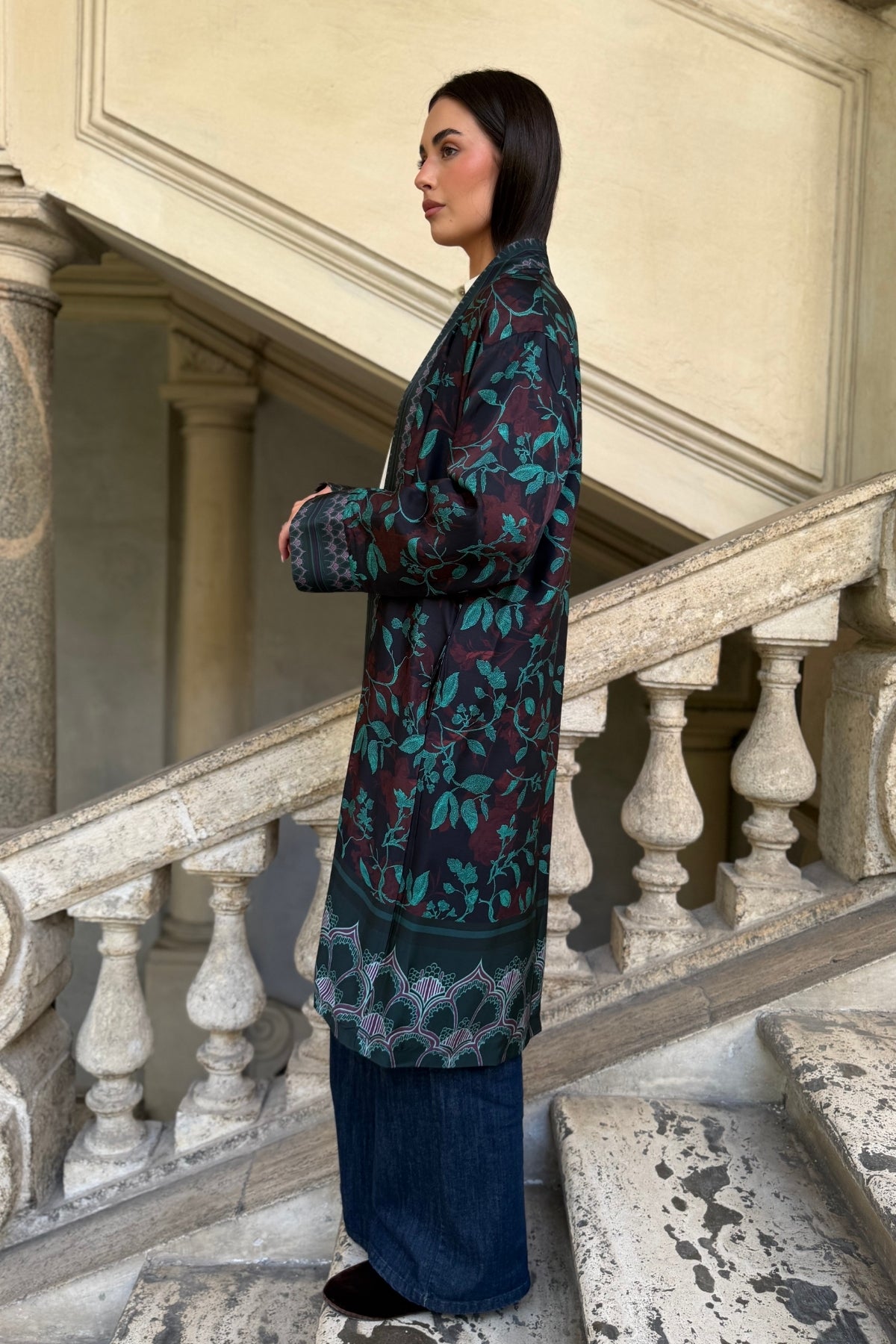 WU-SIDE - kimono viscosa mid - BLUE VERDE