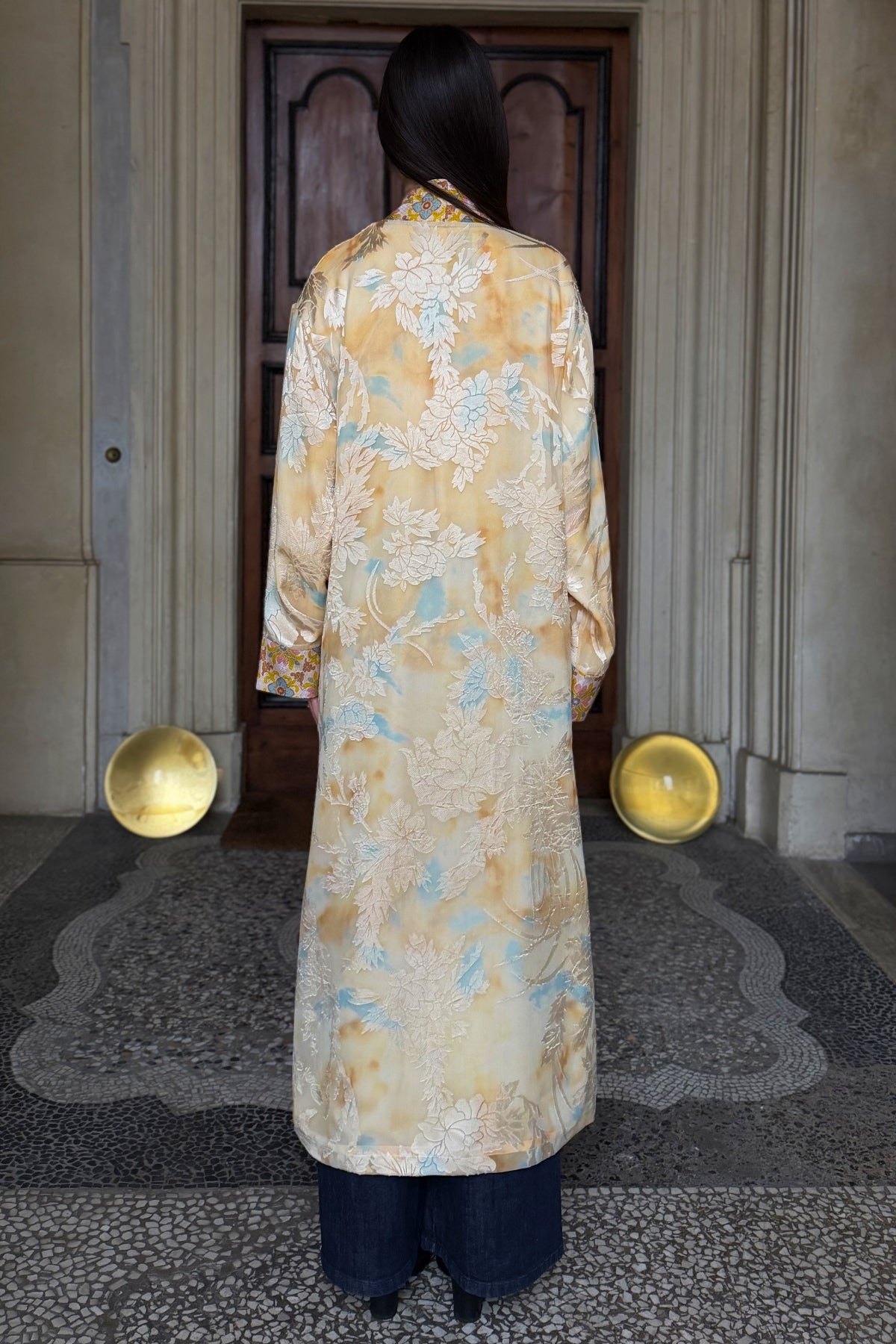 WU-SIDE - kimono devore lungo - SABBIA MANGO