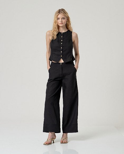 SURKANA - pantaloni nape palazzo - NERO