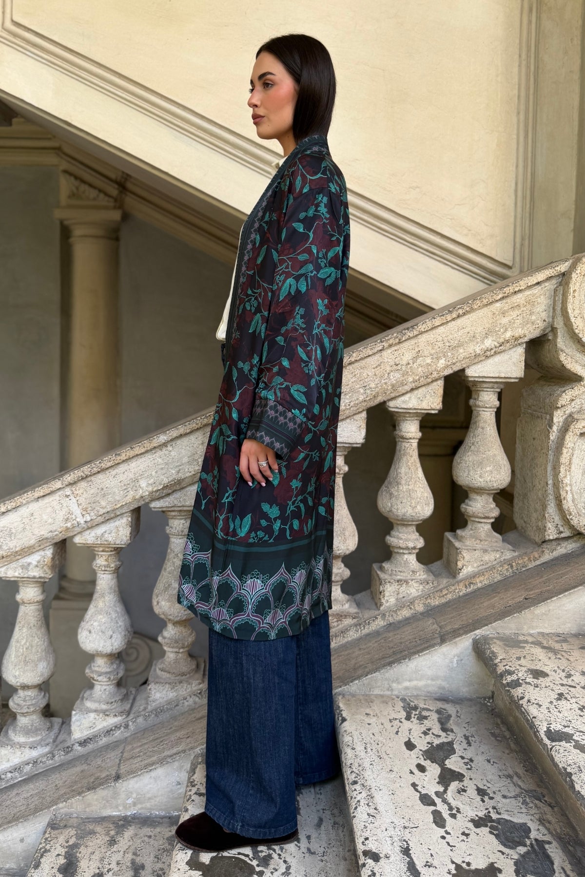 WU-SIDE - kimono viscosa mid - BLUE VERDE