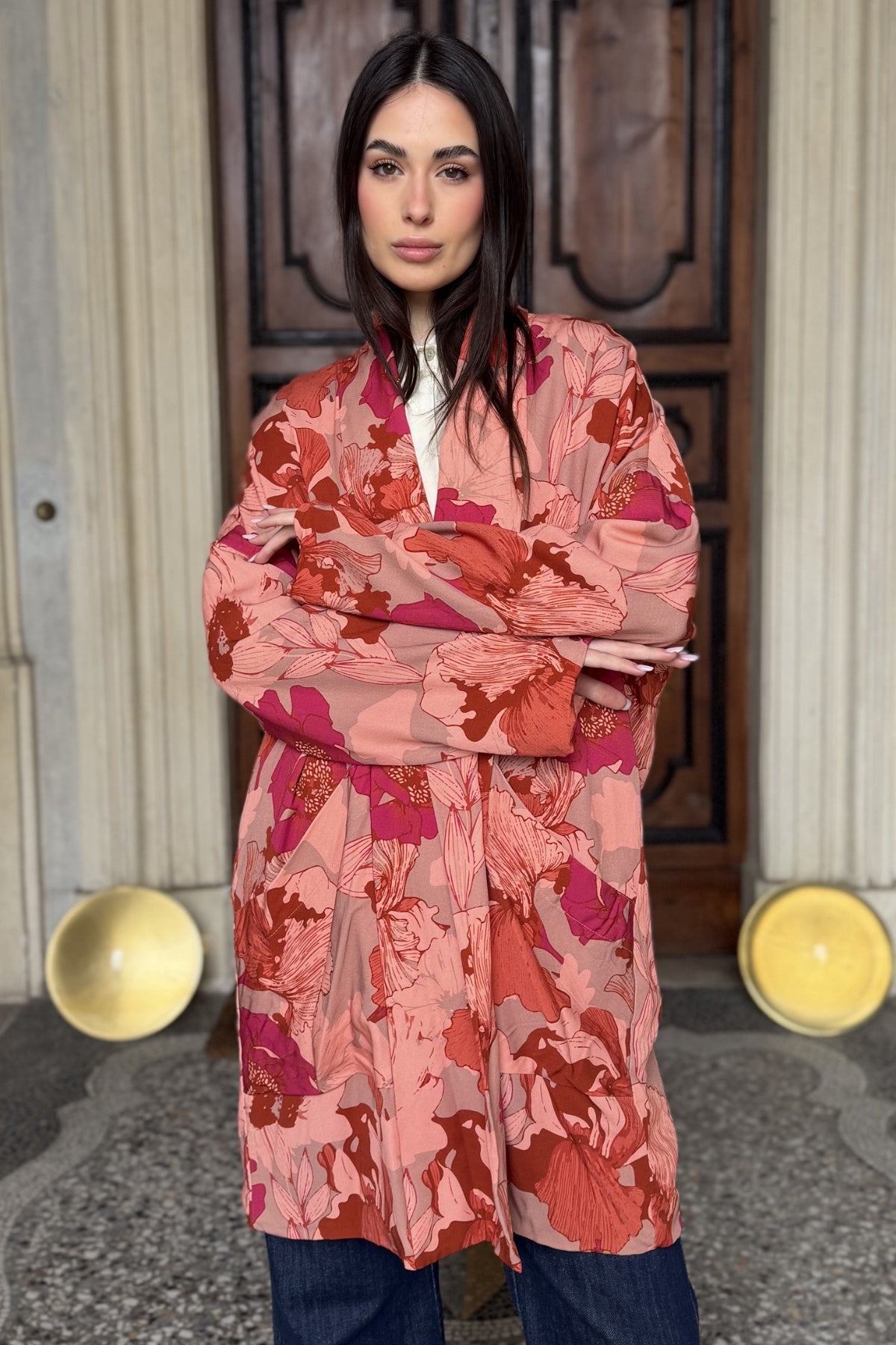 FLOW - kimono samira viscosa fantasia - CORAL PINK