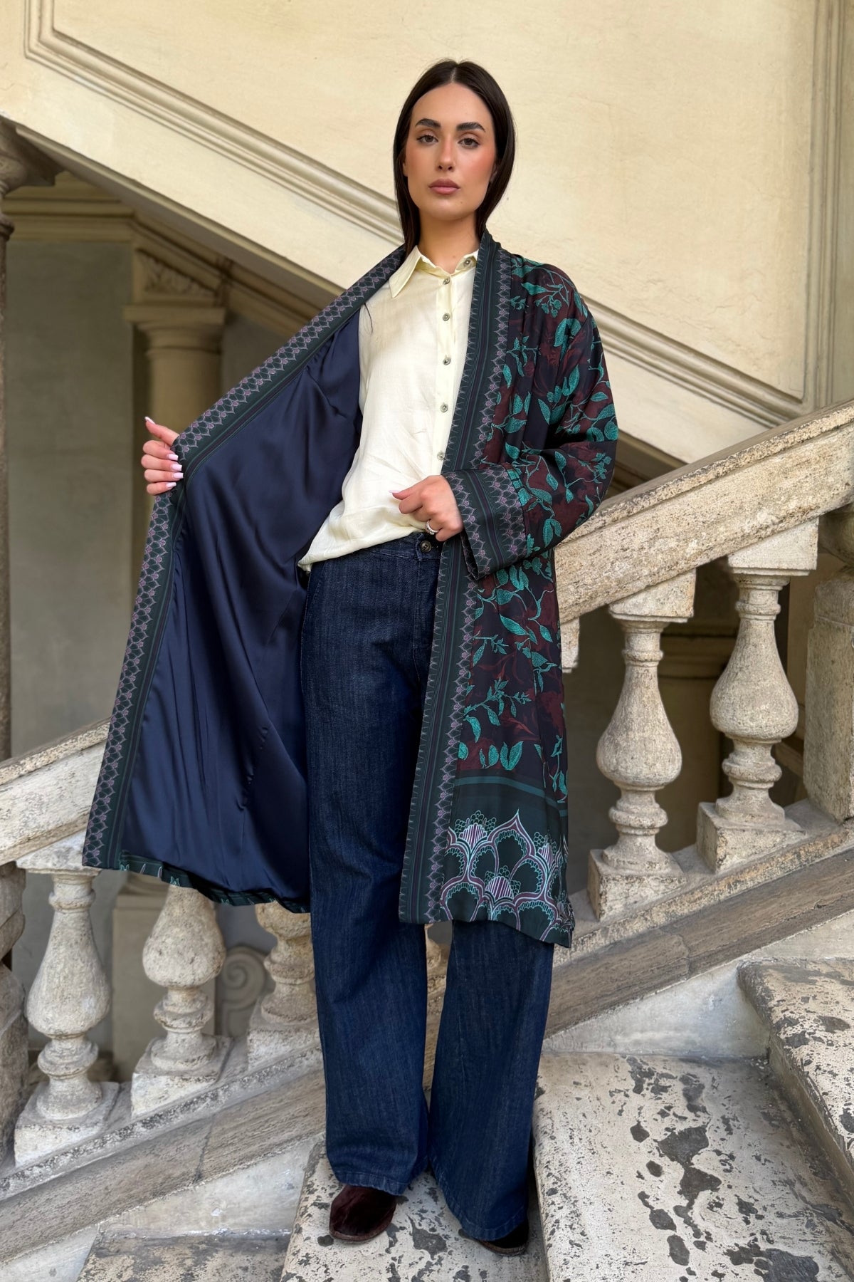 WU-SIDE - kimono viscosa mid - BLUE VERDE