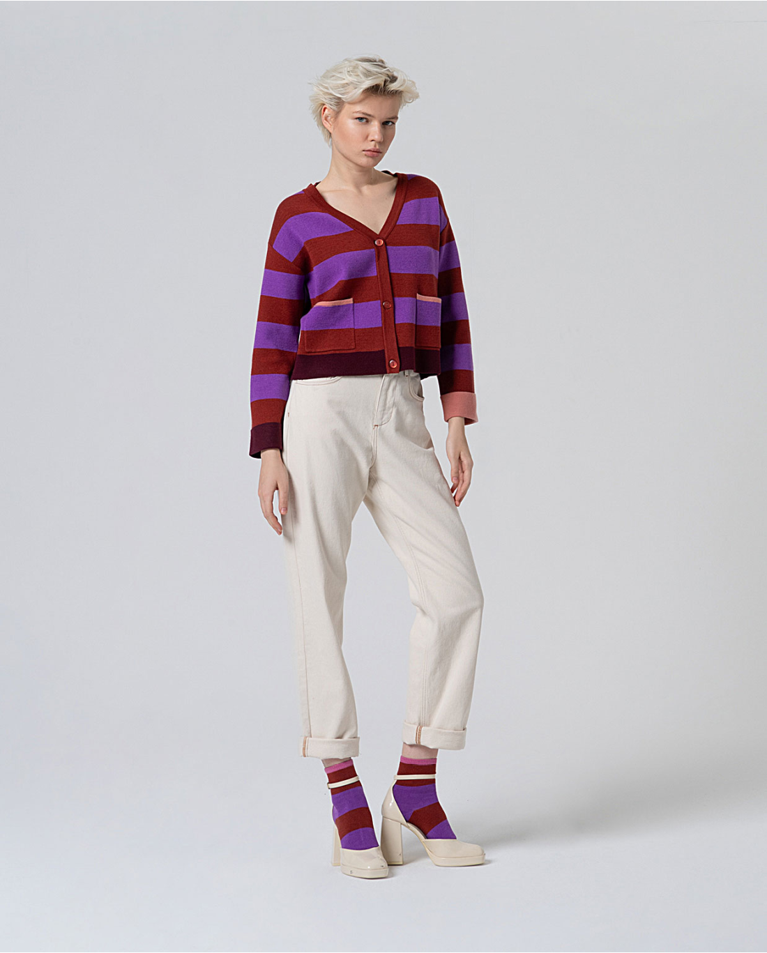 SURKANA - cardigan scollo v - PORPORA