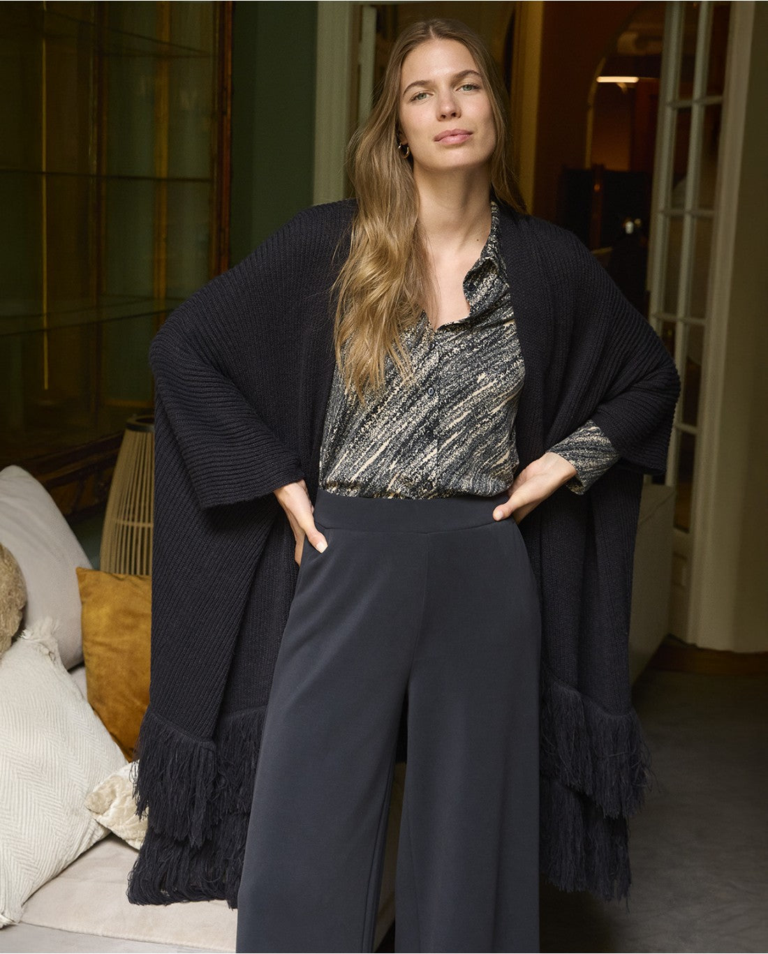 SURKANA - pantalone palazzo - NERO