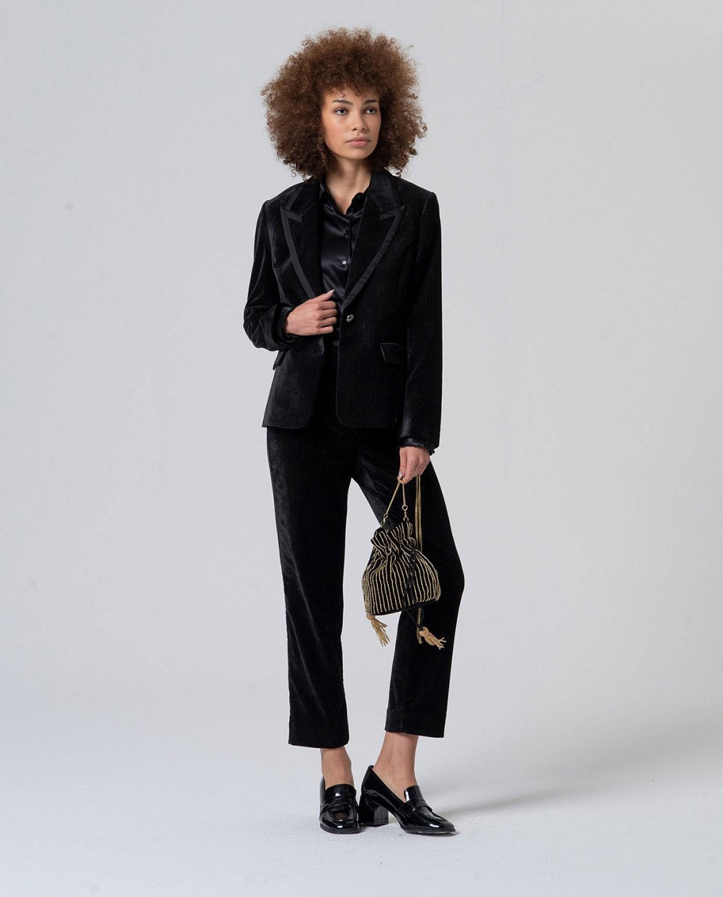 SURKANA - pantalone dritto velluto - NERO