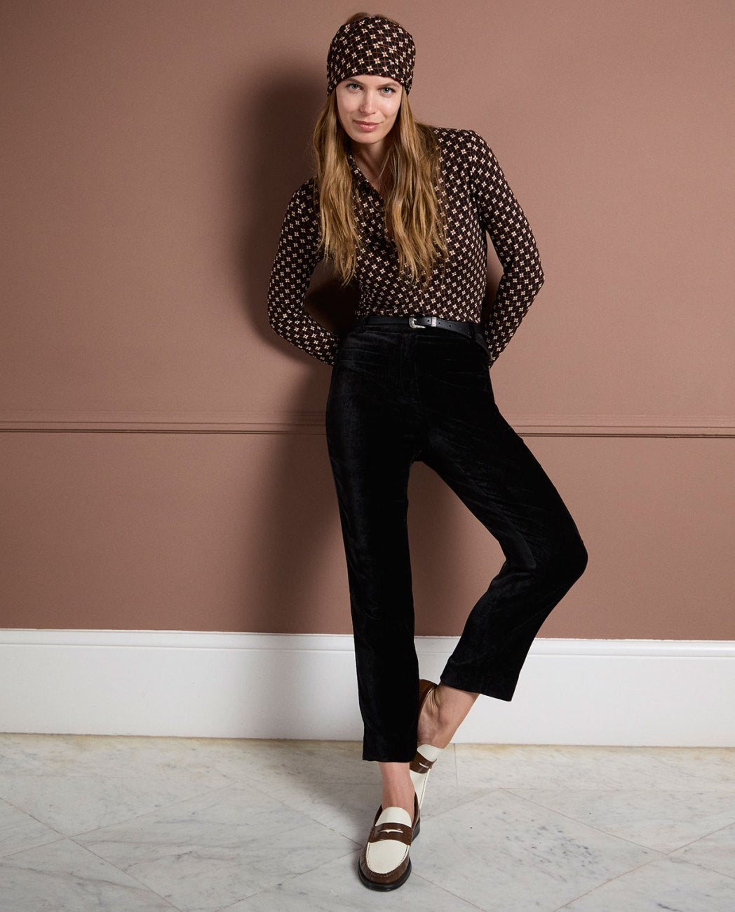 SURKANA - pantalone dritto velluto - NERO