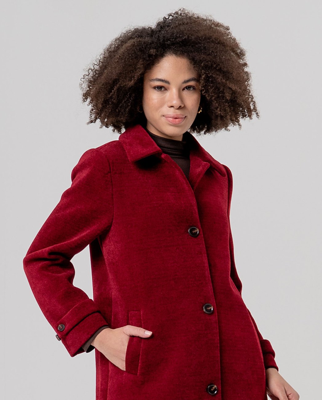 SURKANA - Cappotto lungo in ciniglia con collo a revers - ROSSO INGLESE