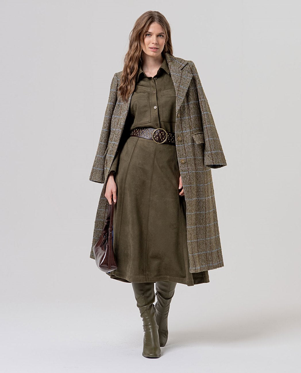 SURKANA - cappotto lungo texture a quadri - KAKI