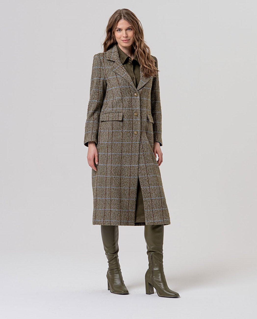 SURKANA - cappotto lungo texture a quadri - KAKI