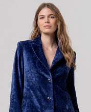 Surkana cappotto lungo in velluto con revers blu cobalto