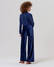 SURKANA - pantalone ampio in velluto a vita alta - BLU COBALTO