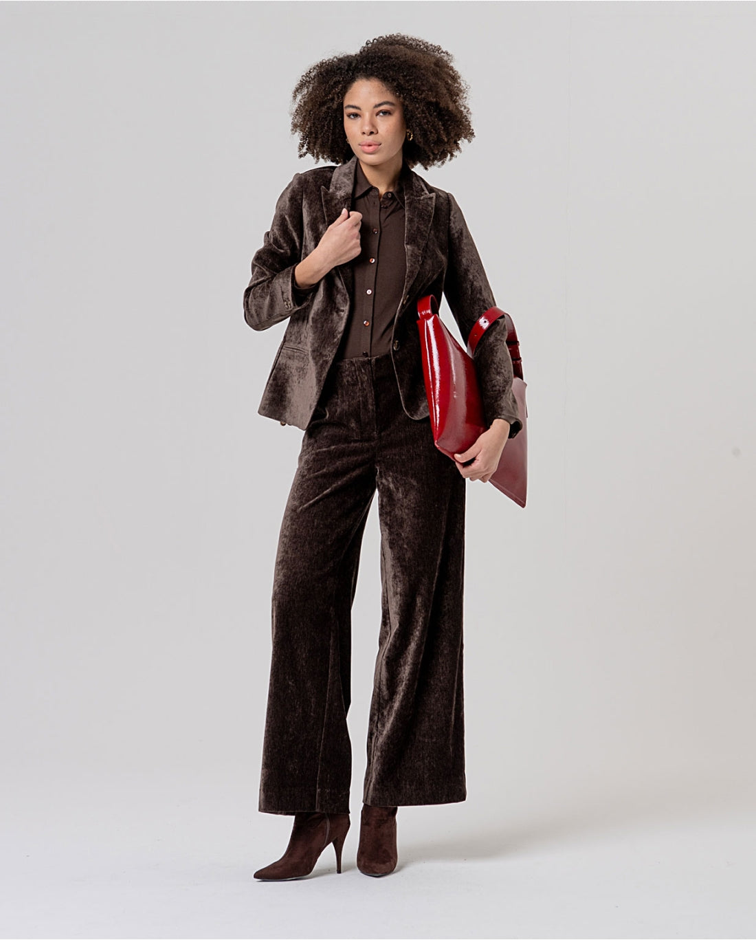SURKANA - pantalone ampio in velluto a vita alta - CIOCCOLATO