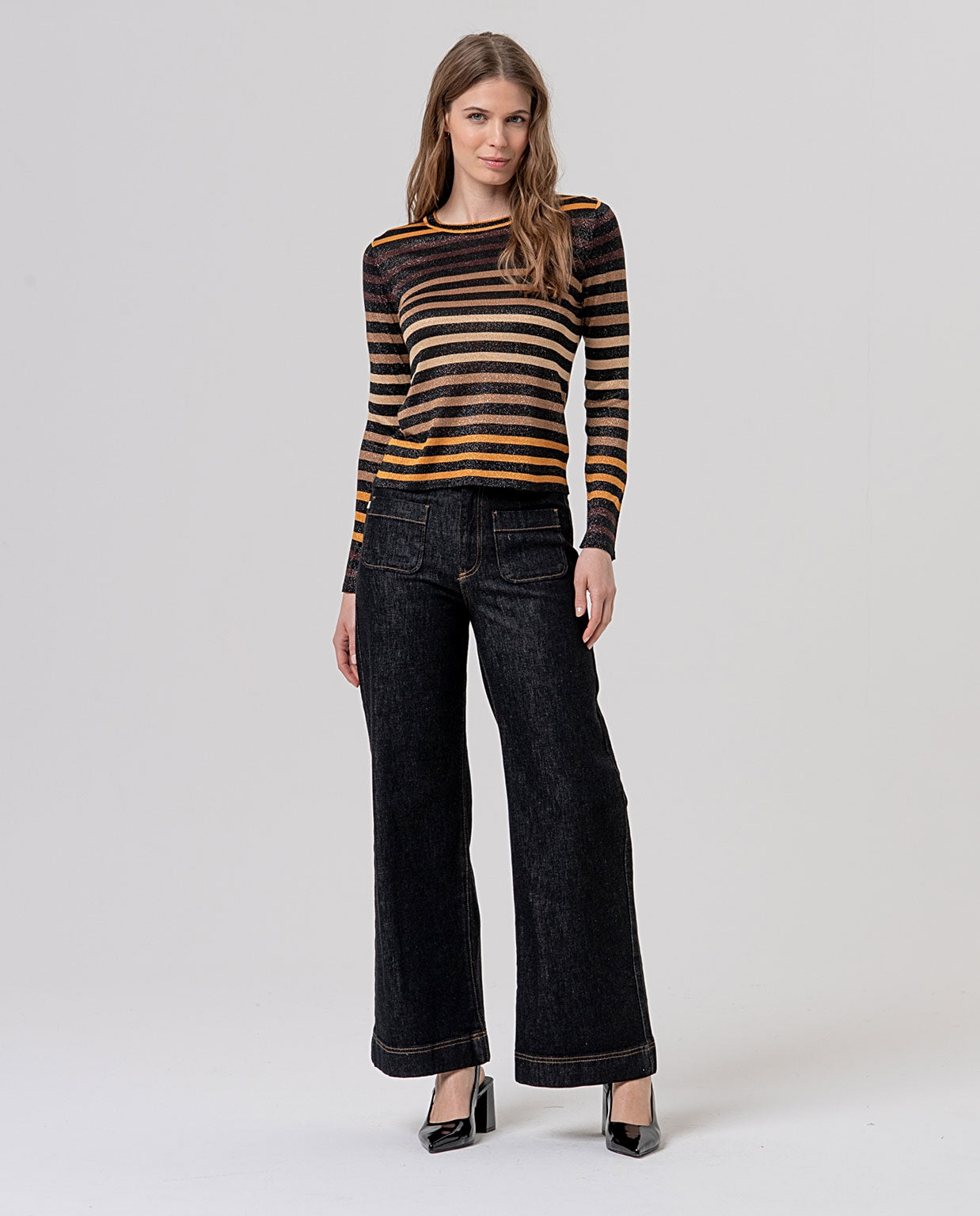 Surkana maglione a righe lurex nero