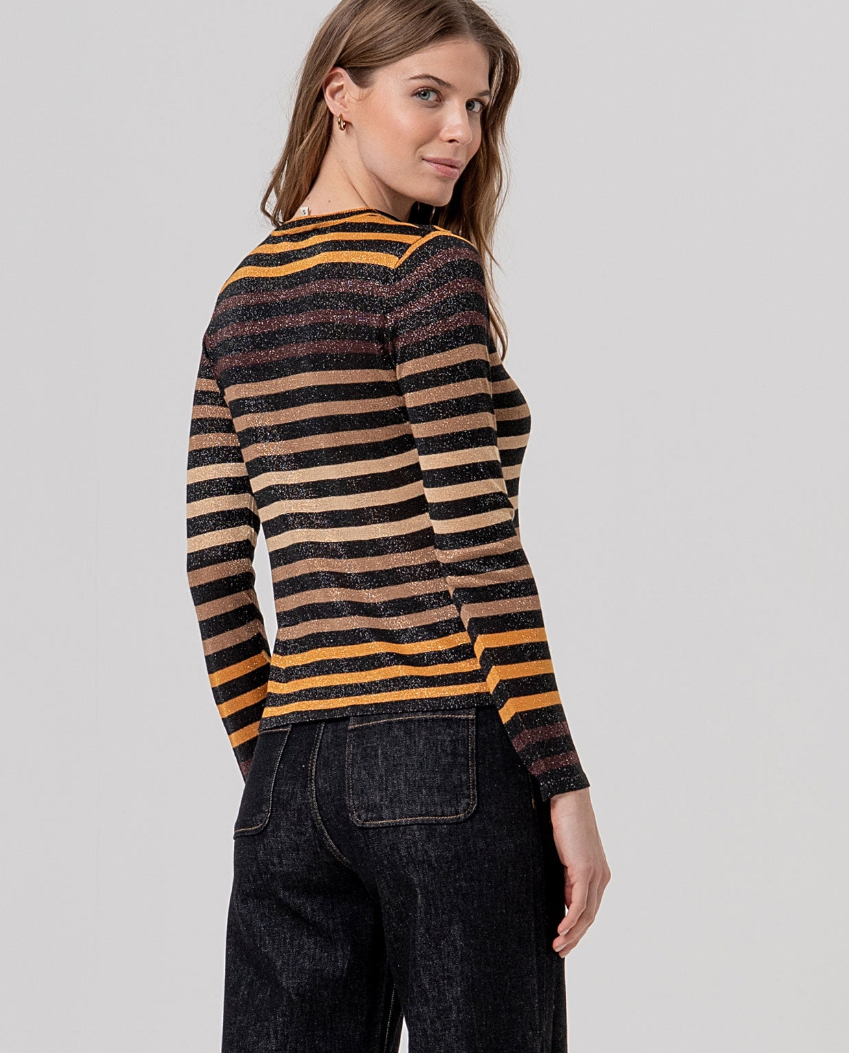 Surkana maglione a righe lurex nero