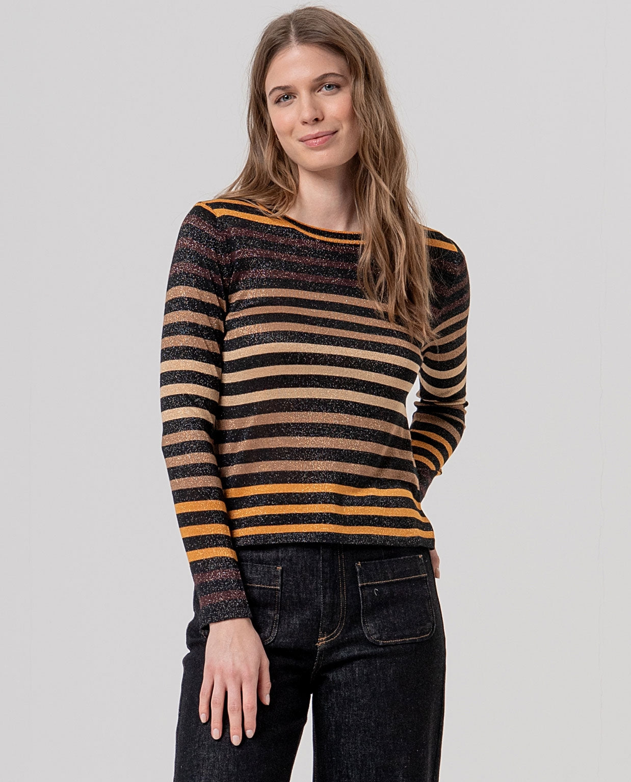 Surkana maglione a righe lurex nero