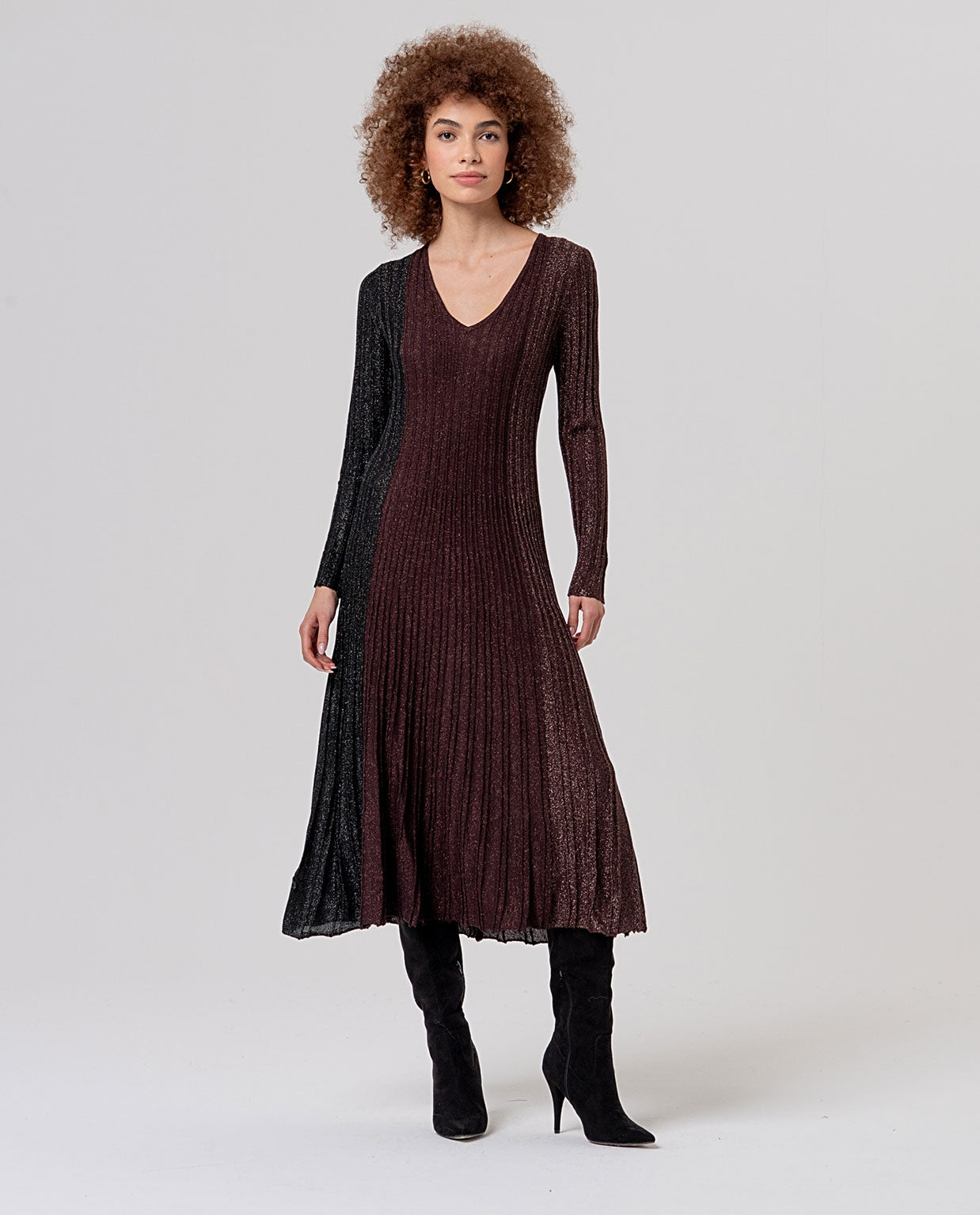 Surkana abito plissettato lurex nero