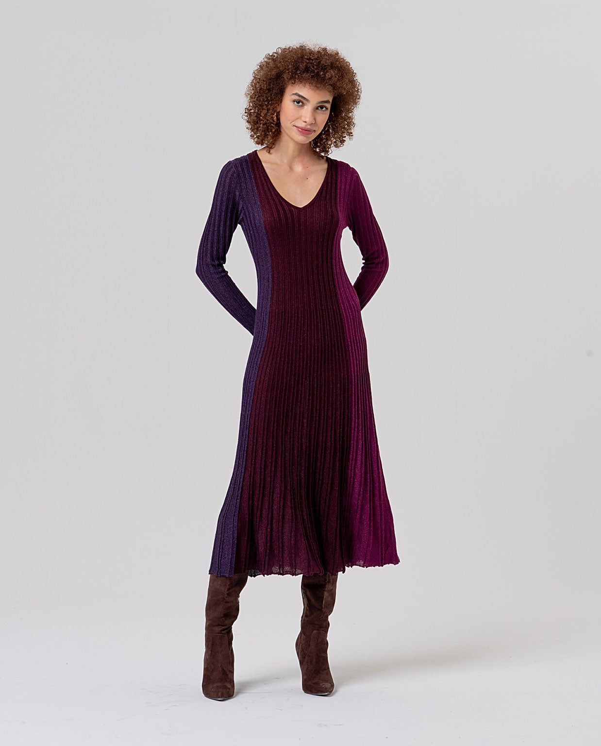 Surkana abito plissettato lurex bordeaux