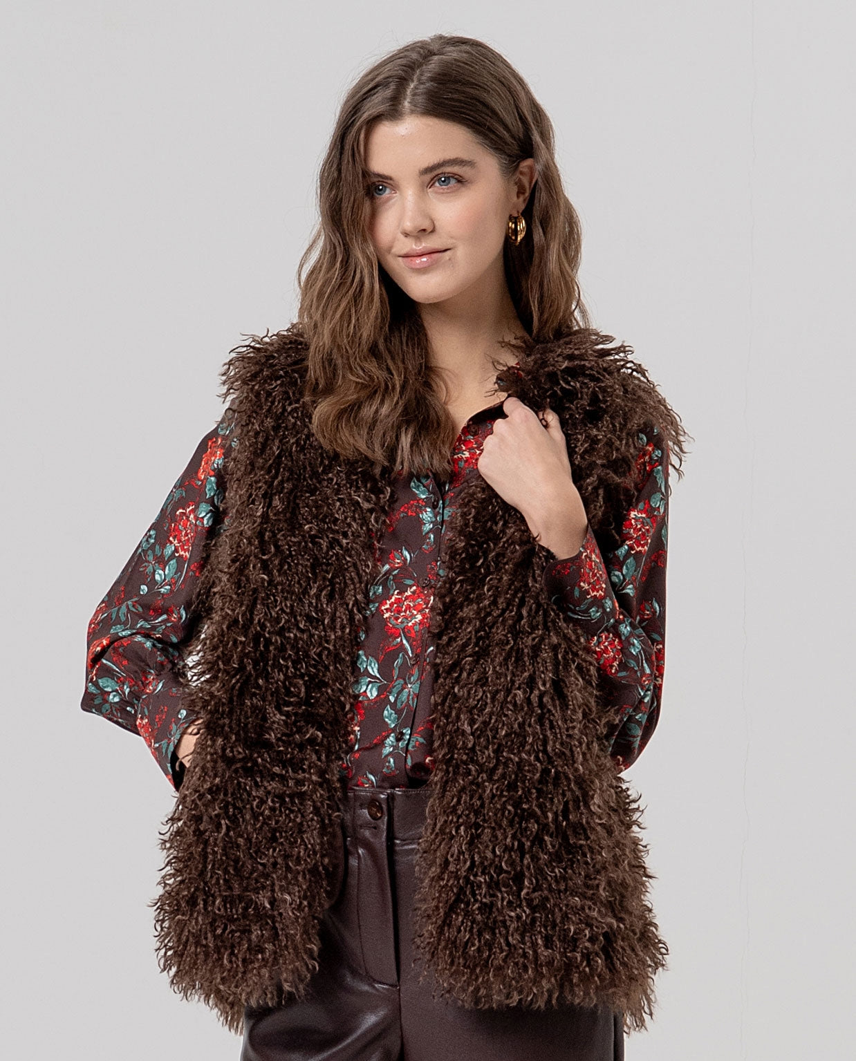 Surkana gilet in pelliccia ecologica cioccolato