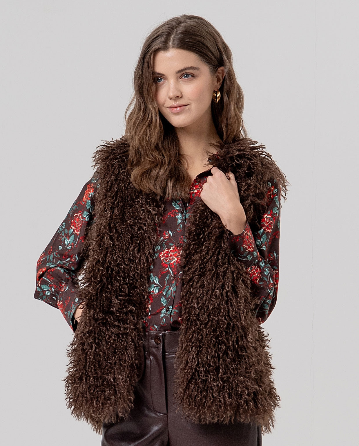 Surkana gilet in pelliccia ecologica cioccolato