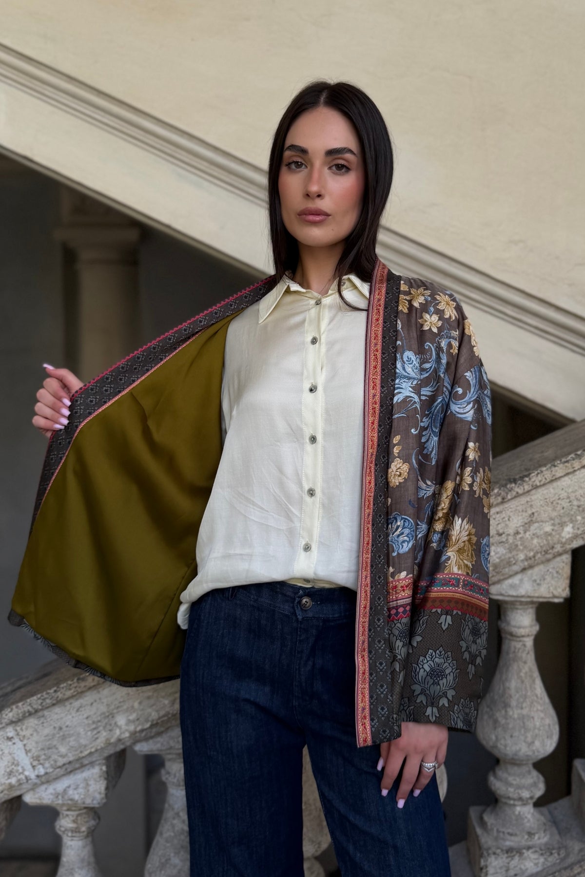 WU-SIDE - giacca kimono viscosa - MILITARE TABACCO