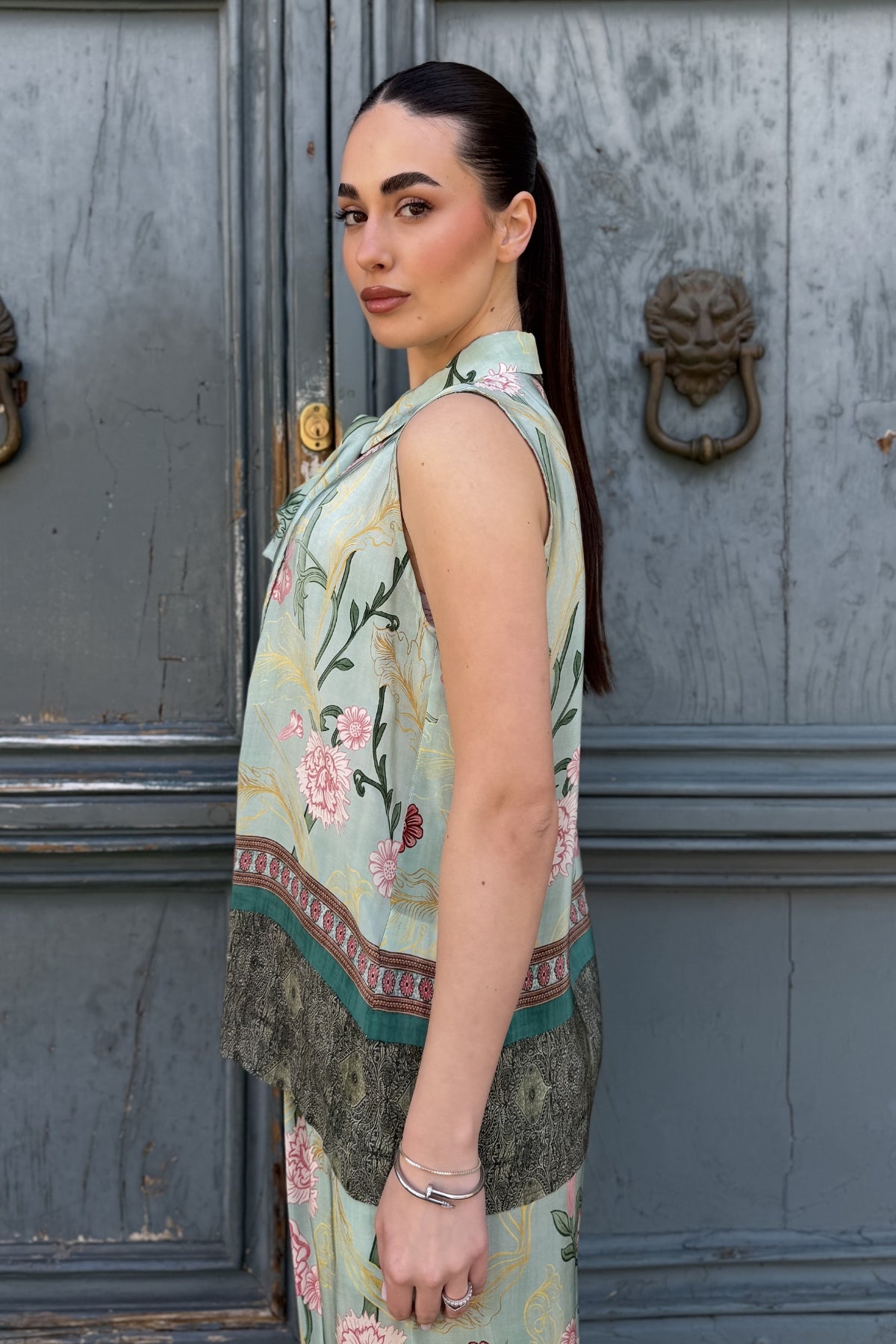 WU-SIDE - camicia smanicata viscosa - VERDE ACQUA