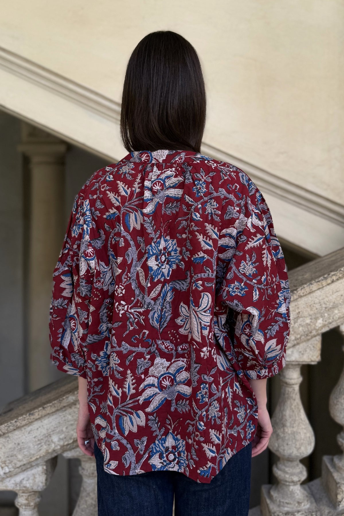 ARTEFILIA-MILANO - camicia lena in mussola di cotone - BURGUNDY ROYAL