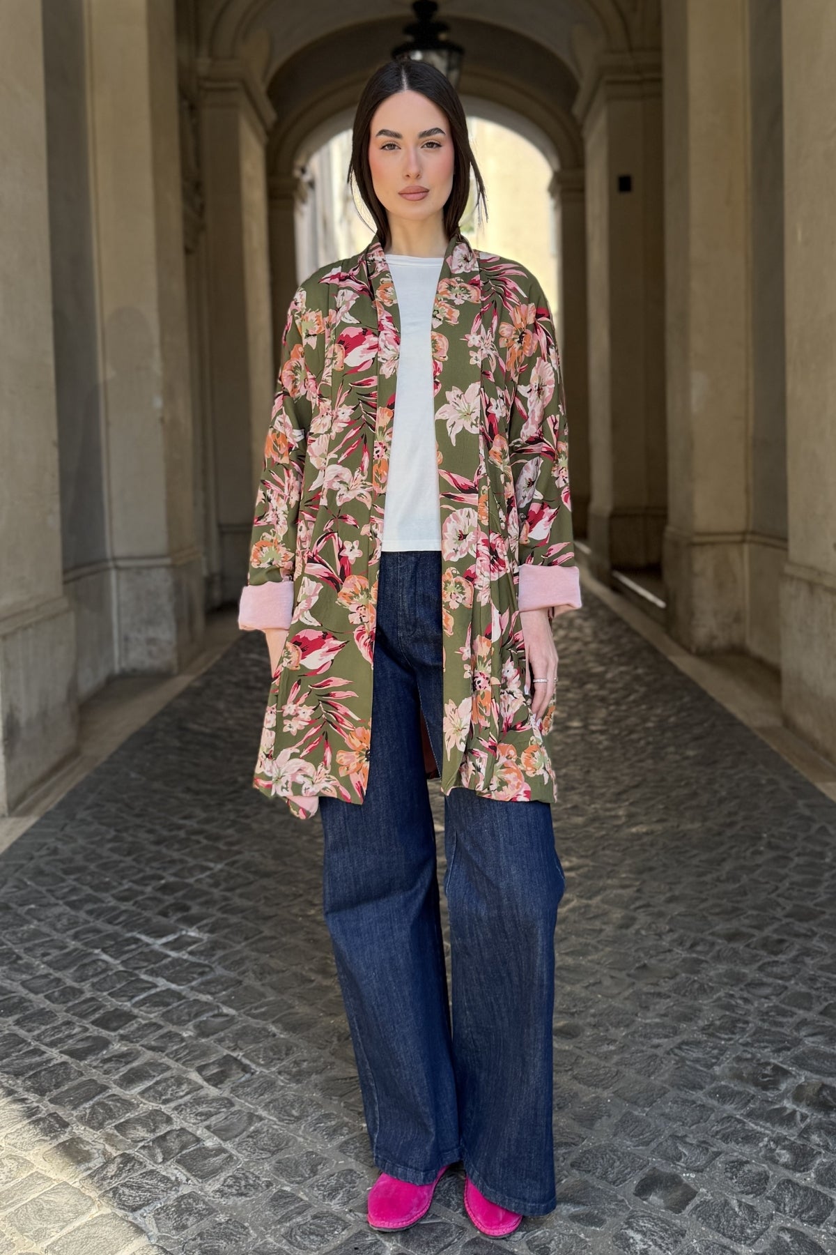 FLOW - kimono samira viscosa fantasia - GREEN FLOWER