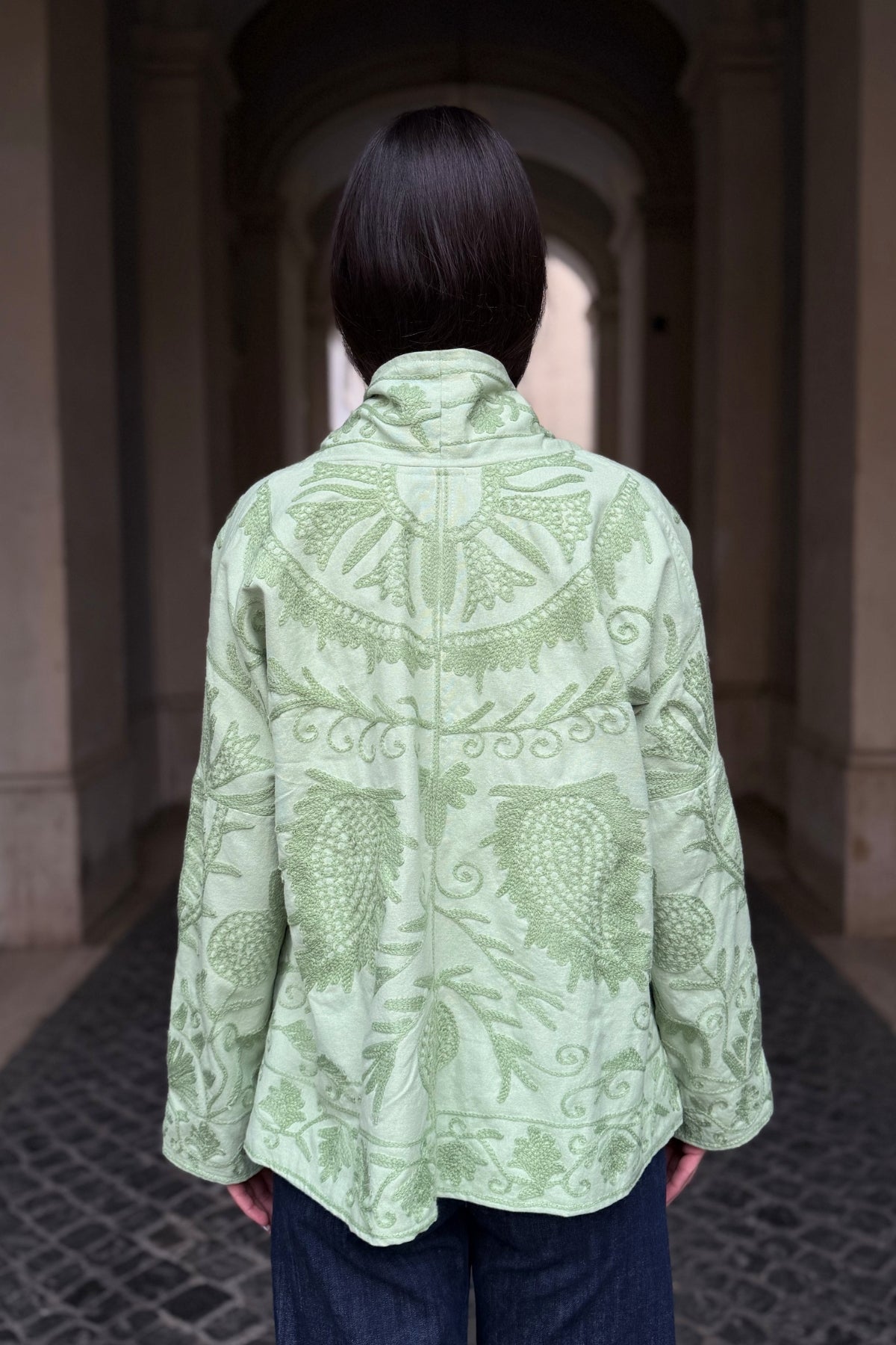 ARTEFILIA-MILANO - giacca uma cotone ricamato - ACQUA MATCHA
