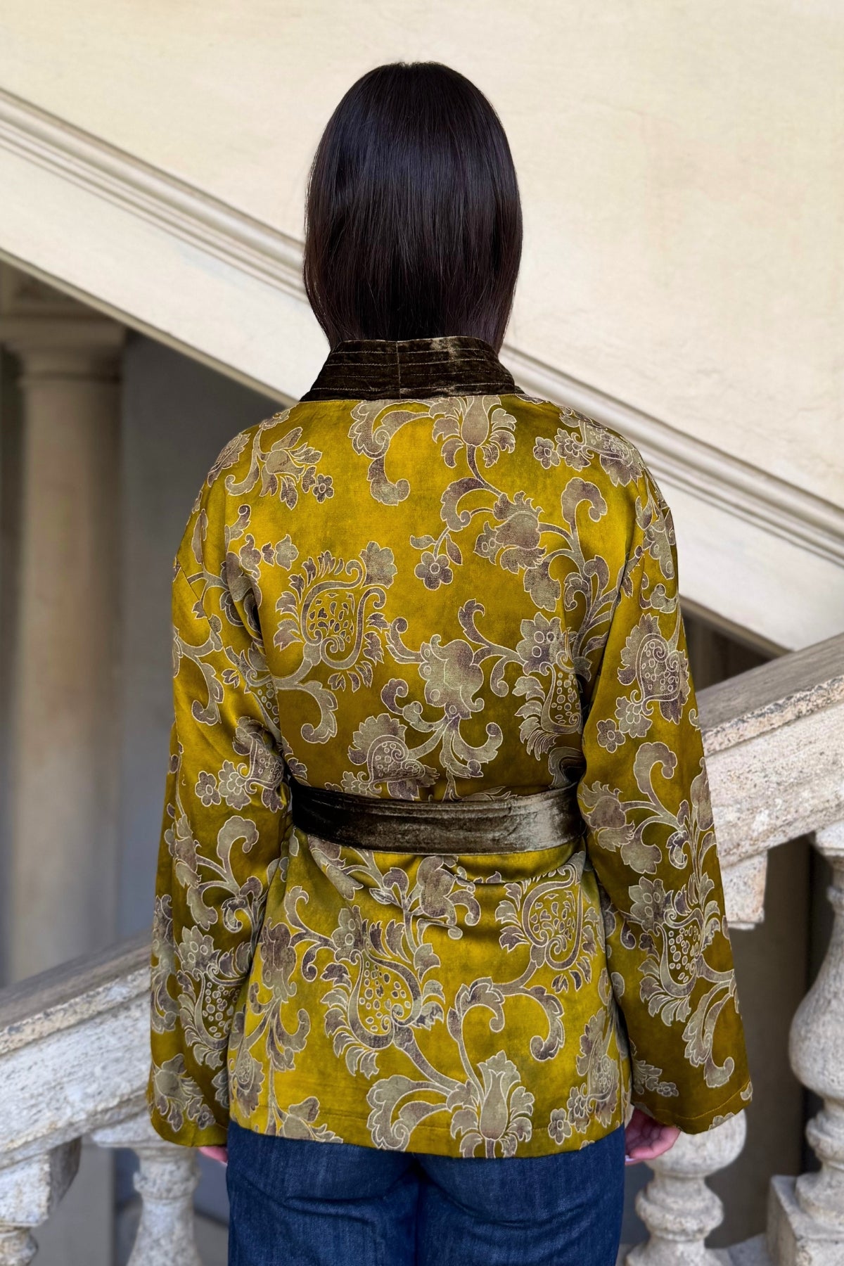 WU-SIDE - giacca kimono jaquard viscosa - SENAPE