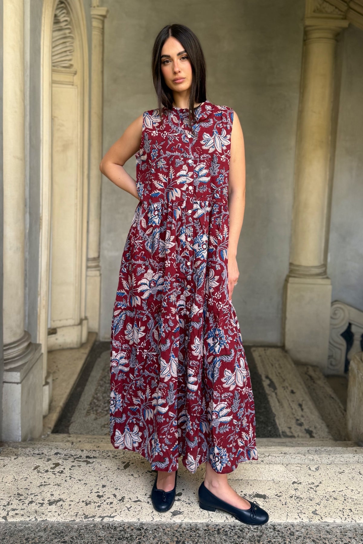 ARTEFILIA-MILANO - abito leyla in mussola di cotone - BURGUNDY ROYAL