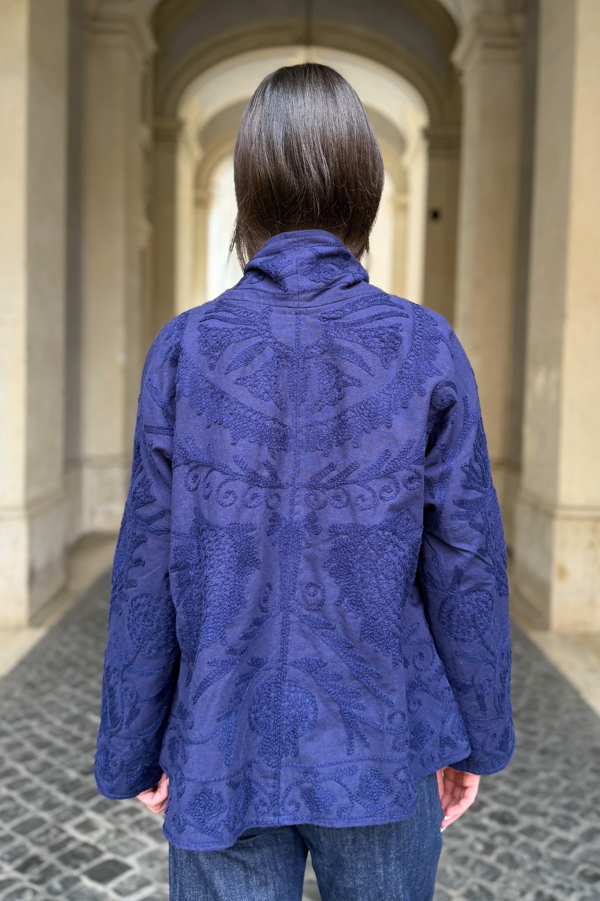 ARTEFILIA-MILANO - giacca uma cotone ricamato - MARINA BLUE