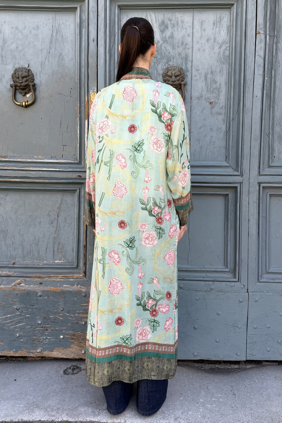 WU-SIDE - kimono lungo viscosa sfoderato - VERDE ACQUA