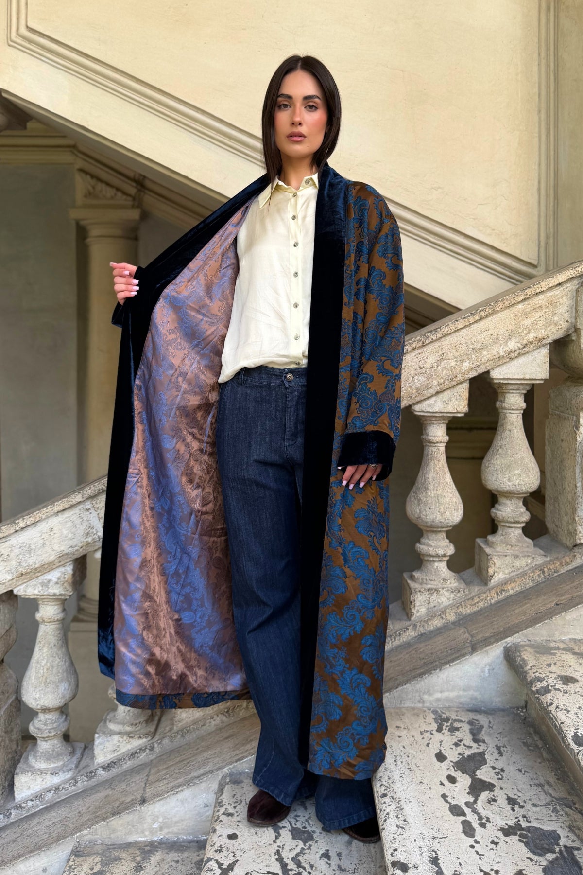 WU-SIDE - kimono viscosa jaquard - MORO BLUE