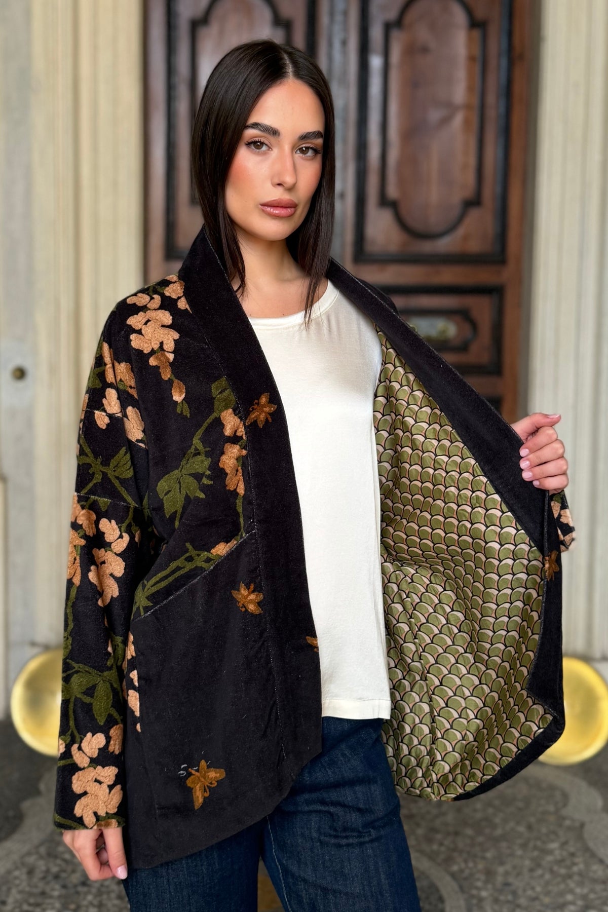 one-hundred-stars-1 - giacca kimono velluto - WISTERIA BLACK