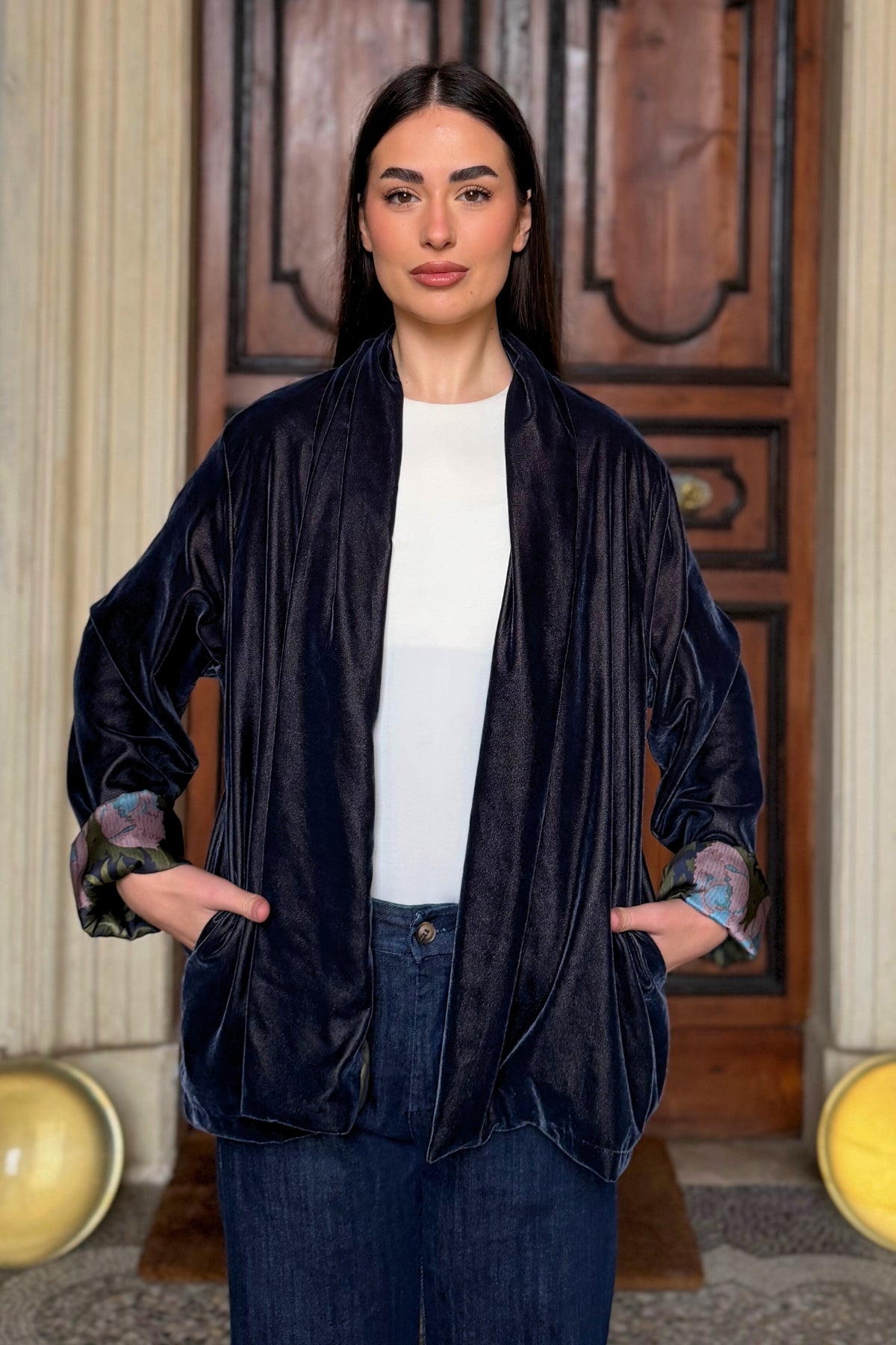 WU-SIDE - giacca kimono velluto - ANTRACITE