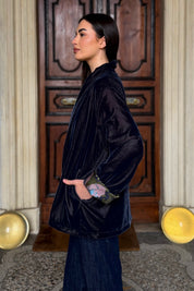 WU-SIDE - giacca kimono velluto - ANTRACITE